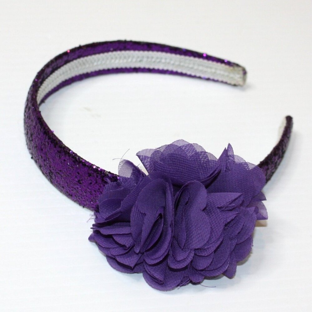 Girl's Purple Glitter & Sparkle with Side Flower Headband 3 4 5 6 7 8 9 10 11 12